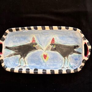 Handmade Ceramic Serving Tray w/ Handles “The Gift” 2 Crows “Design 14”x 7”